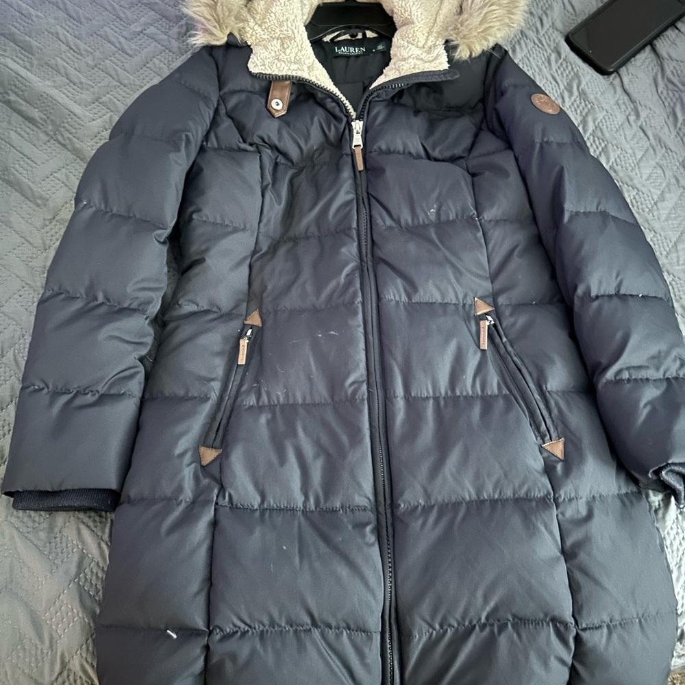 Ralph Lauren Blue Puffer Coat with Quilted Design